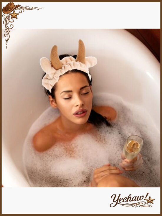 2-Pack Animal Face Wash Headband Set Cow Devil Horns Soft Coral Fleece Hair main image 7